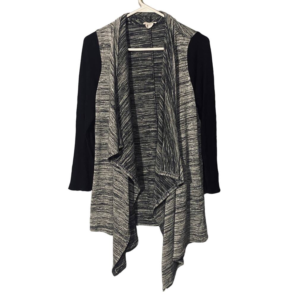 R2D Black & Gray Color Block Waterfall Draped Front Opened Cardigan Women Sz S